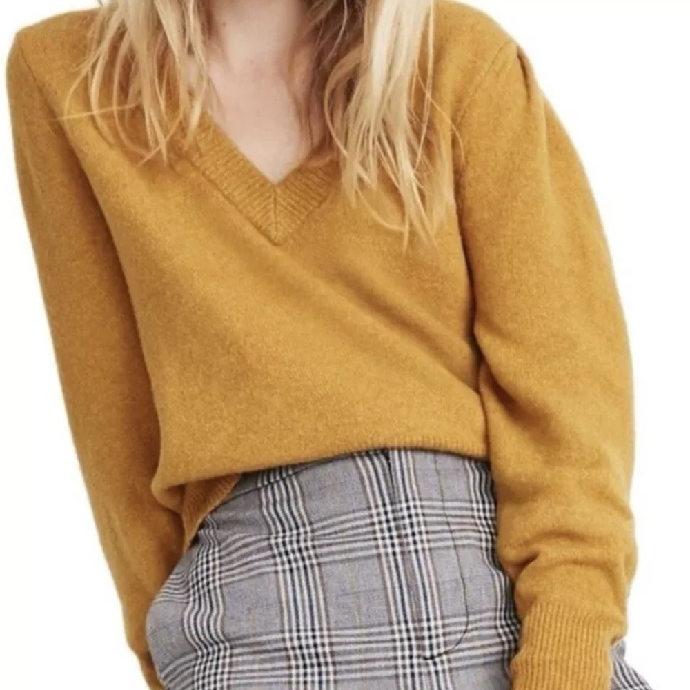 Madewell Sweater Westgate Women XXS Mustard Yellow V Neck Pullover‎ Wool Blend